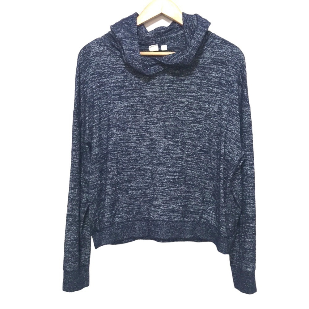 Gap Women’s Softspun cozy Cropped Hoodie Blue Marled Loungewear Long Sleeve M